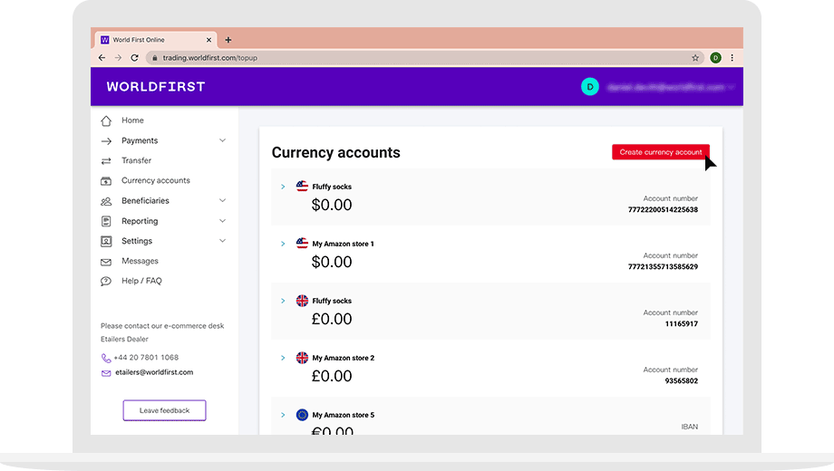 currency account dashboard